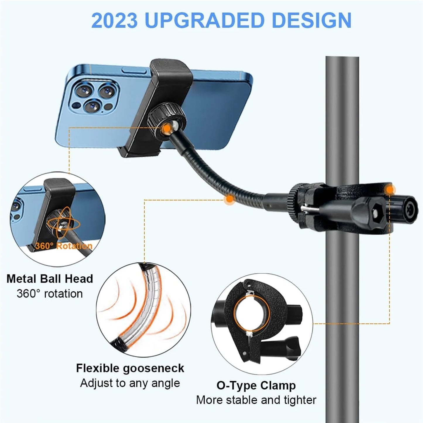 Mic Stand Phone Holder,Flexible Phone Holder for Microphone Stand, Adjustable Iphone Mic Stand Holder, Music Stand Phone Holder for Iphone 14 13 12 MAX Pro Samsung Galaxy All Smartphones