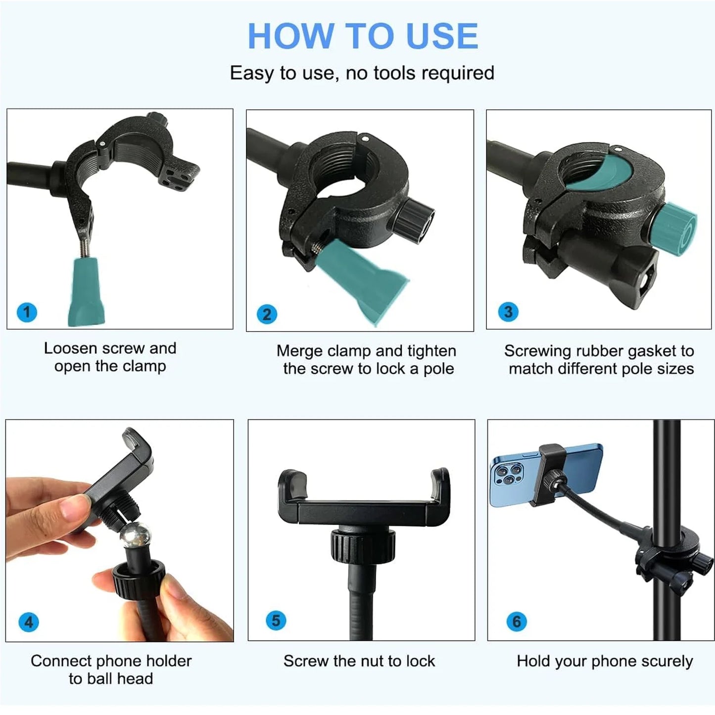 Mic Stand Phone Holder,Flexible Phone Holder for Microphone Stand, Adjustable Iphone Mic Stand Holder, Music Stand Phone Holder for Iphone 14 13 12 MAX Pro Samsung Galaxy All Smartphones