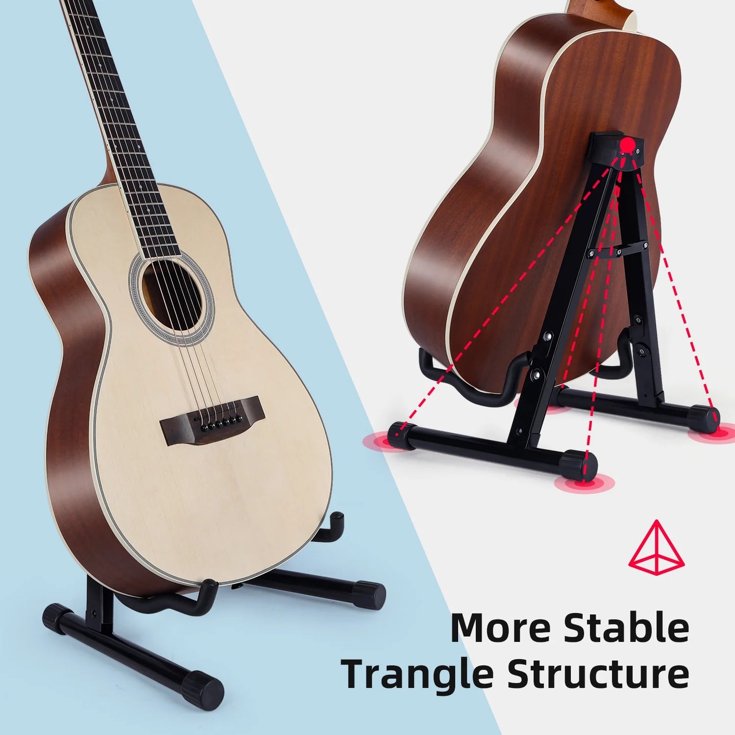 Acoustic Guitar Stand, A-Frame Folding Electric Guitar Stand, Comes with 5 Free Guitar Picks, Bass Guitar Stand, Banjo Stand for Mandolin, Ukulele, Cello,