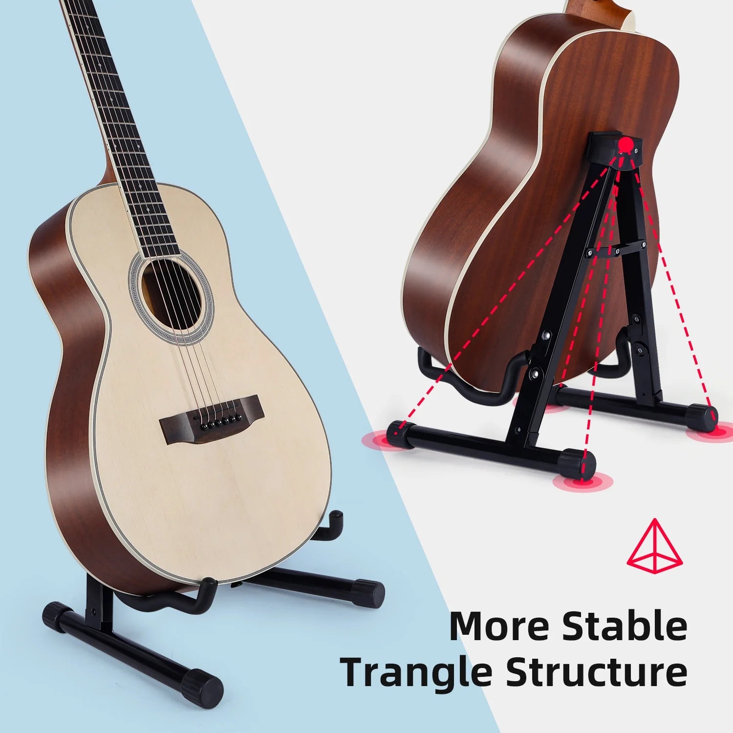 Acoustic Guitar Stand, A-Frame Folding Electric Guitar Stand, Comes with 5 Free Guitar Picks, Bass Guitar Stand, Banjo Stand for Mandolin, Ukulele, Cello,