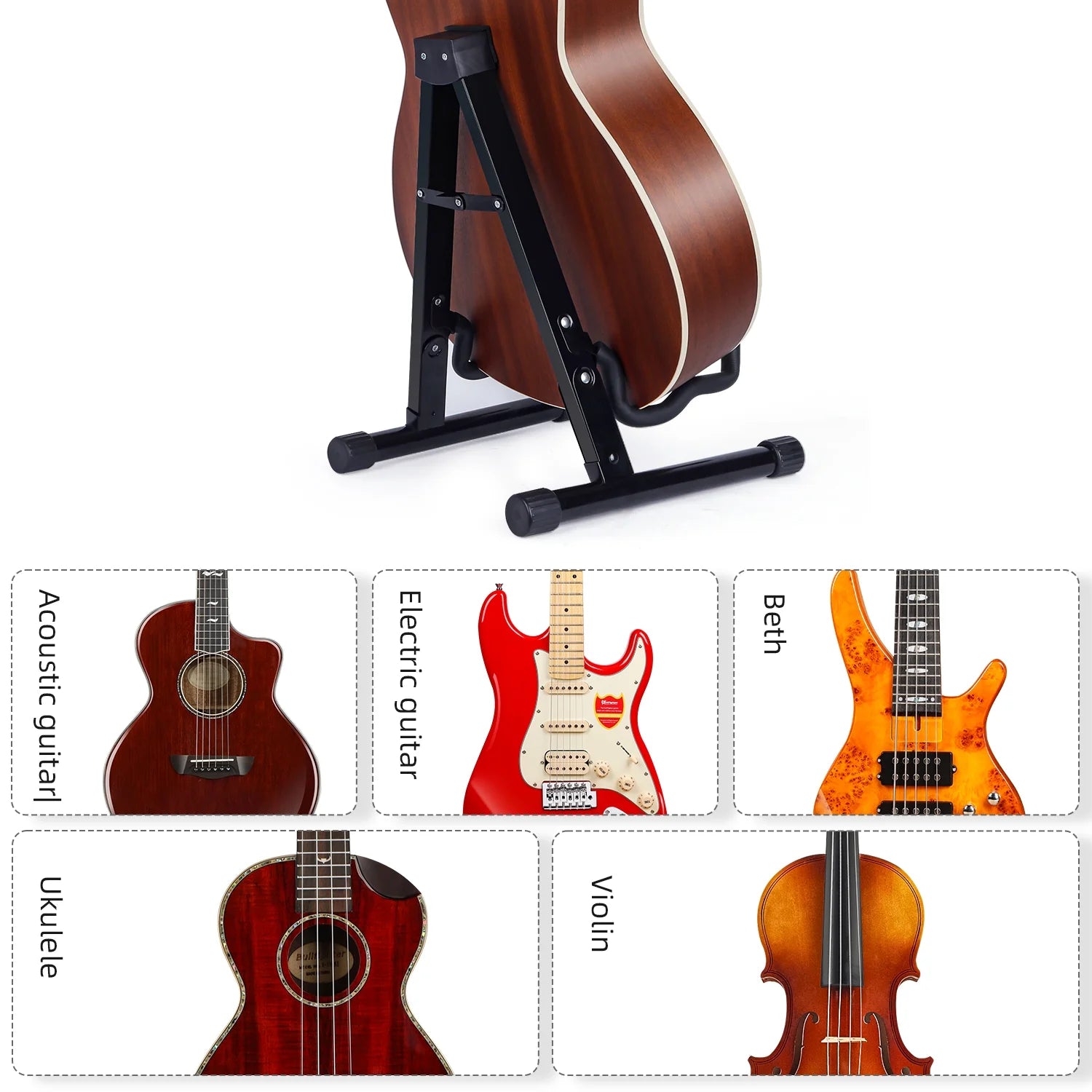 Acoustic Guitar Stand, A-Frame Folding Electric Guitar Stand, Comes with 5 Free Guitar Picks, Bass Guitar Stand, Banjo Stand for Mandolin, Ukulele, Cello,