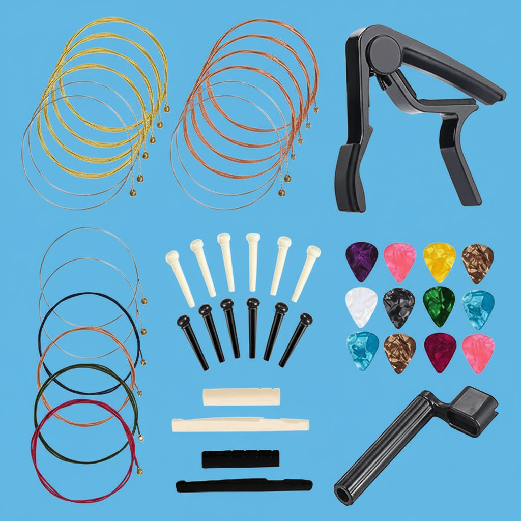 48 PCS Guitar Accessories Kit, Acoustic Guitar Changing Tool, Including Acoustic Guitar Strings, Guitar Picks, Capo, String Winder, Bridge Pins, Pin